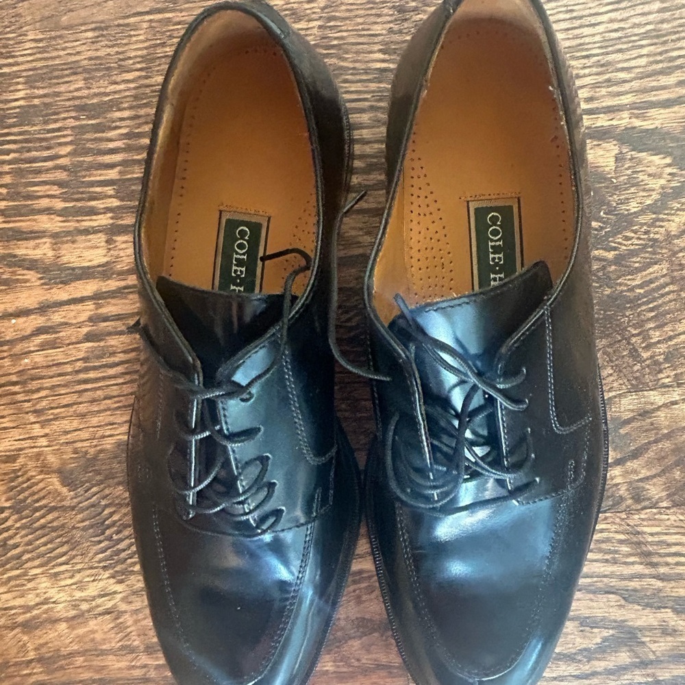 COLE HAAN Mens Dress Shoes Fine Black Leather Lace Up Cap Toe Oxfords Size 11 D - Picture 2 of 10